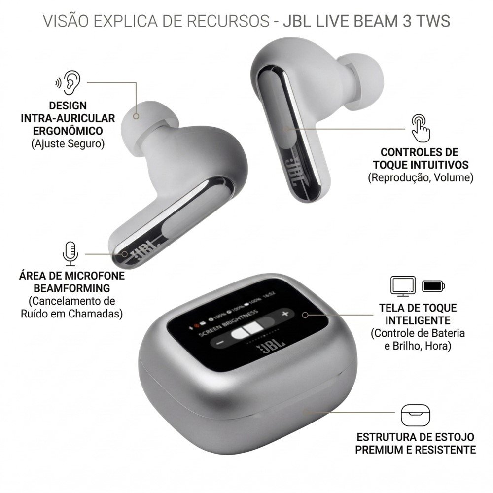 Fone de Ouvido JBL Live Beam 3 TWS Bluetooth P | JBL | Nagem