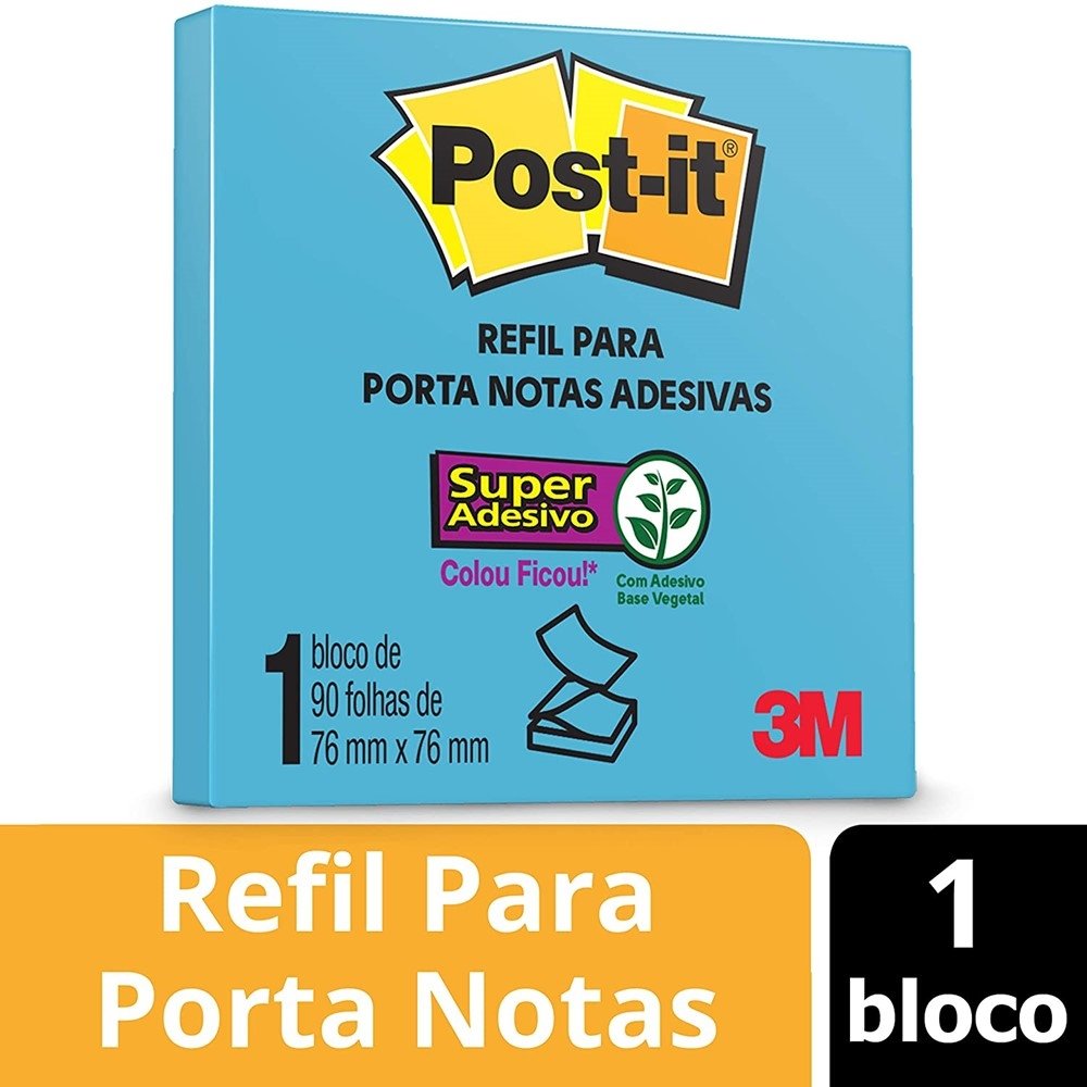 Bloco de Notas Adesivas 3M Post-it Refil Pop-Up Azul Céu 76 mm x 76 mm Com  90 Folhas, Escritório - NAGEM