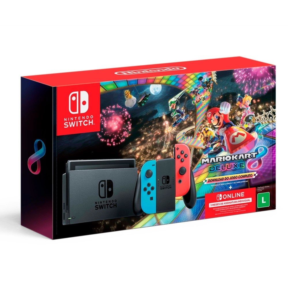 Console Nintendo Switch 32B Azul e Vermelho Mario Kart 8 Deluxe