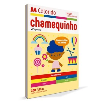 Papel Chamequinho A4 75g/m² 210mm x 297mm 4 Cores 100 Folhas