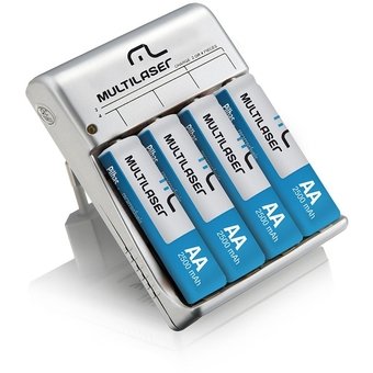 Carregador de Pilhas Multilaser com 4 Pilhas AA 2500mAH CB054