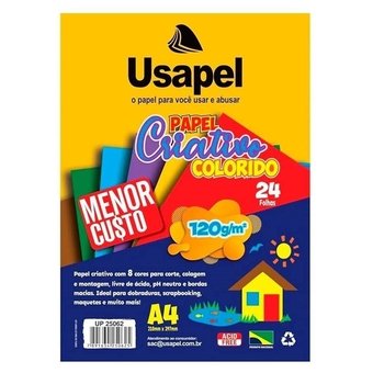 Papel Usapel Criativo A4 120g/m² 24 Folhas 8 Cores Sortidas