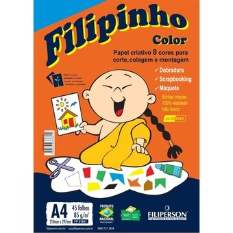 Papel Filipinho Color A4 85g/m² 45 Folhas 8 Cores