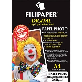 Papel Fotográfico Filipaper para Jato de Tinta A4 30 Folhas 240g/m² 02579