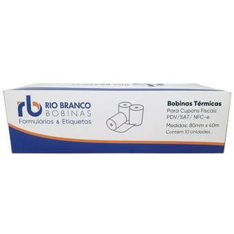 Bobina Térmica Branca 80mm x 40m 1 Via com 10 Unidades