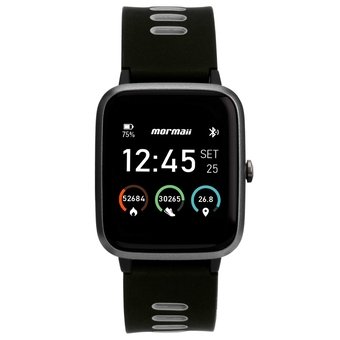 Smartwatch Mormaii Life Pulseira de Silicone Bluetooth com Monitoramento Cardíaco e GPS Preto e Cinza