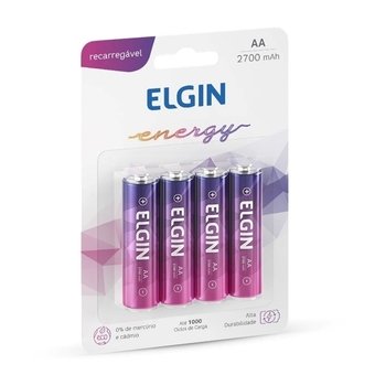 Pilha Recarregável Elgin AA Pequena 2700mah 4 Unidades